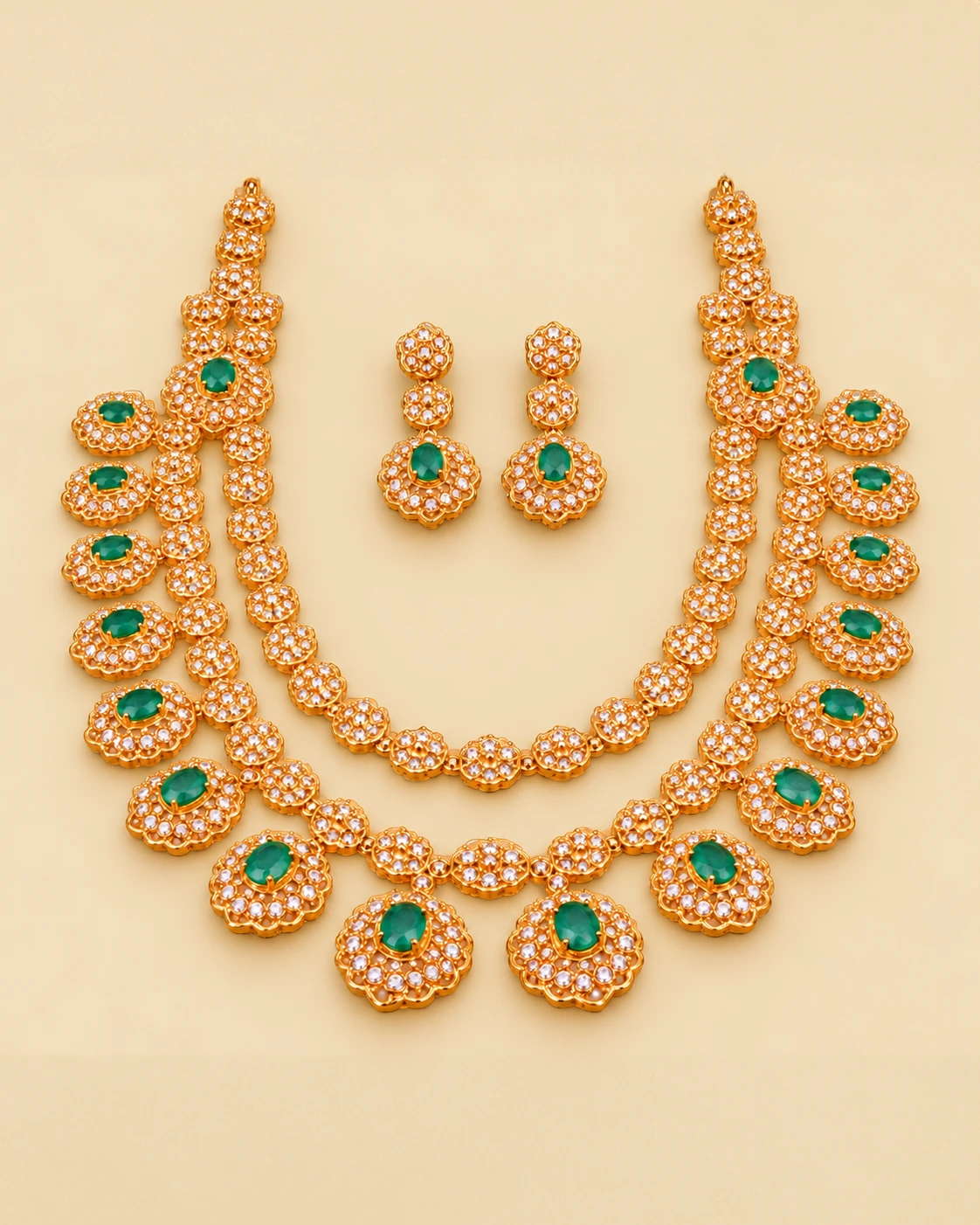 The Mayura Emerald Set — 22K Yellow Gold, Oval Emeralds & Rose-Cut Diamonds